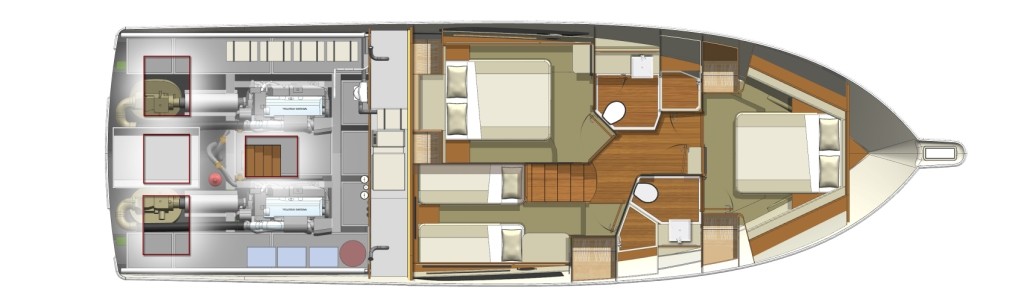 The new 50 Enclosed Flybridge offers a flexible accommodation plan with the master aft and huge hull windows © Stephen Milne